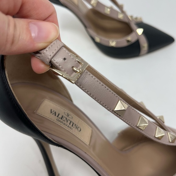 Valentino Garavani Rockstud Cross Strap D'Orsay 105mm Pump Black Leather size 37 - Picture 4 of 6